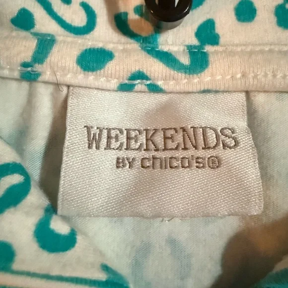 2 Piece set- Chico’s Stylish Teal and White Women's Jacket with matching top. - Picture 5 of 11